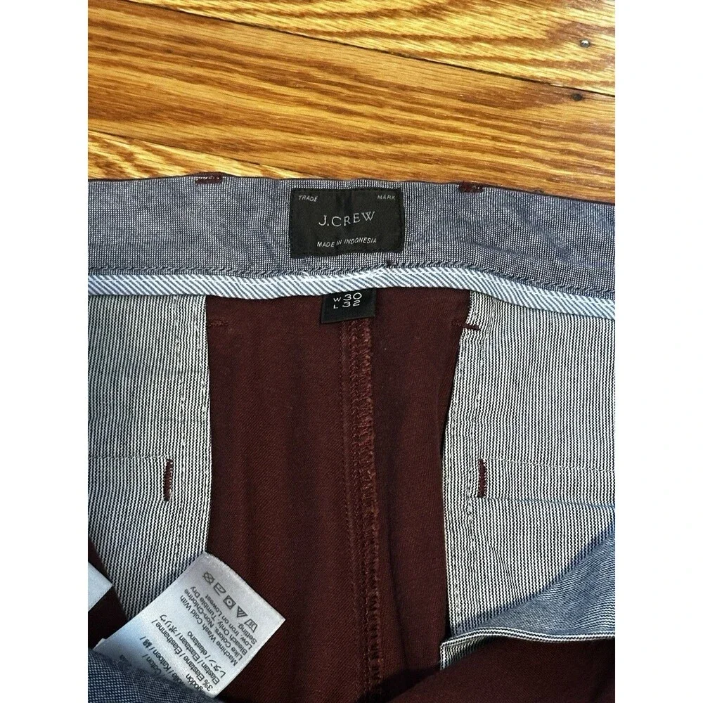 J.Crew Mens Chino Pants 30x32 Maroon Slim Straight Re-Imagined Cotton